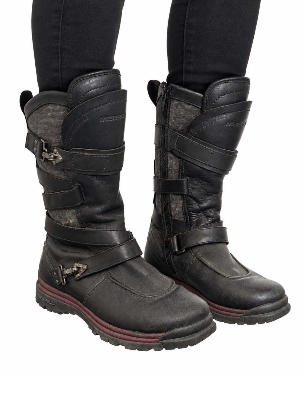 Size 6.5 Merrell Women’s Eleena Waterproof Black Insulated Mid Calf Strap Boots